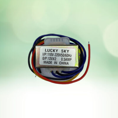Transformer LUCKY SKY Single Phase 110v/230v AC To Dual 12v-0v-12v AC 0.5 Ampere (500mA)