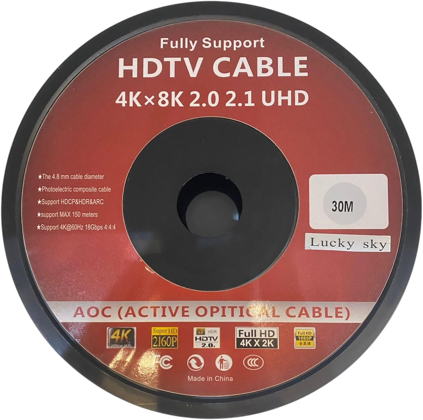 Lucky Sky HDMI Fiber Optic Cable 30 meter, Long 4K Fiber HDMI Cord Supports 4K@60Hz/18Gbps (Bandwidth) HDTV 2.0
